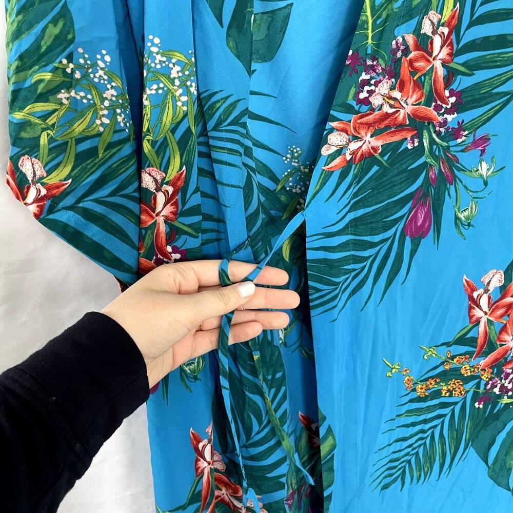 Soma blue tropical leaves flowers robe sleepwear women's small flowy no belt - Picture 3 of 7